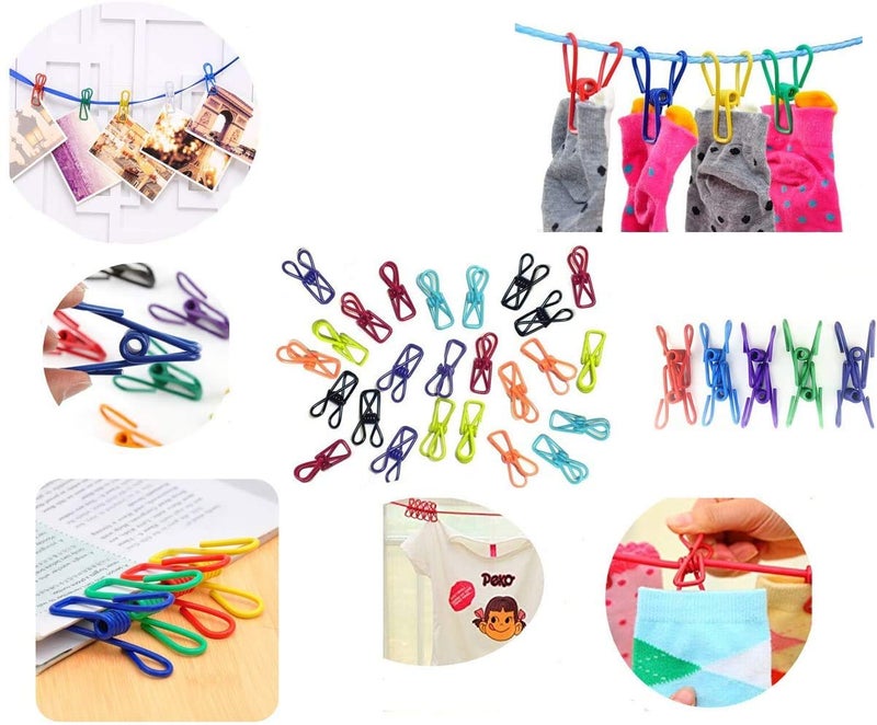 JDYYICZ Multi-Purpose Clothesline Utility Clips, Assorted Colors PVC Coated 2" Steel Wire Clips, Clothespeg, Gathering Clip, Sealing Clip, Office Home Used ( 30 Pieces ) - Image 2